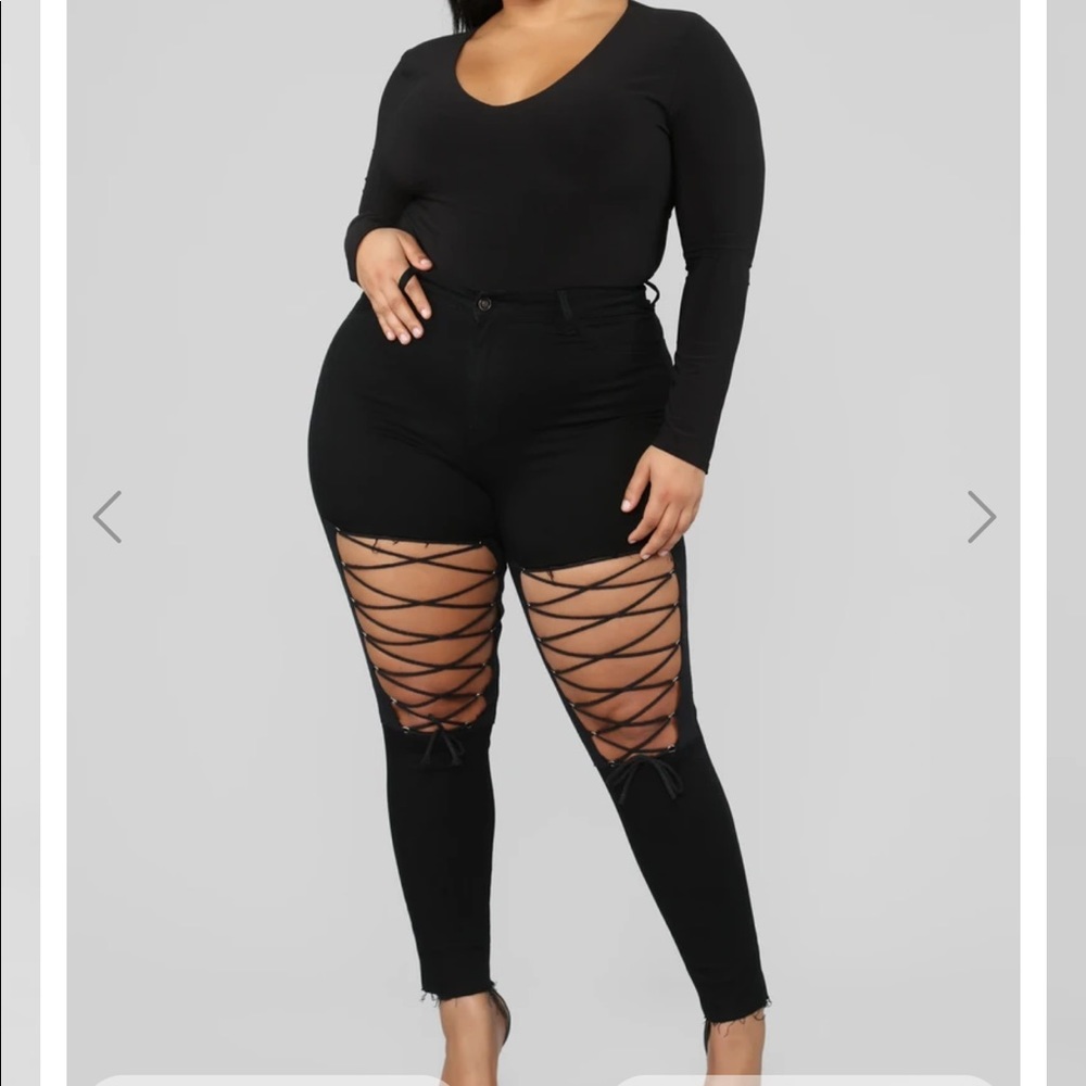High Waisted Lace Up Black Jeans